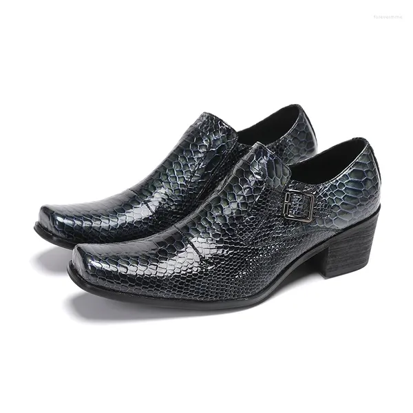 Kleidschuhe Mehrfarbige Skala Python Echtes Leder Oxfords Luxus Square Toe Chelseas Herren Metall Spitze High Heels