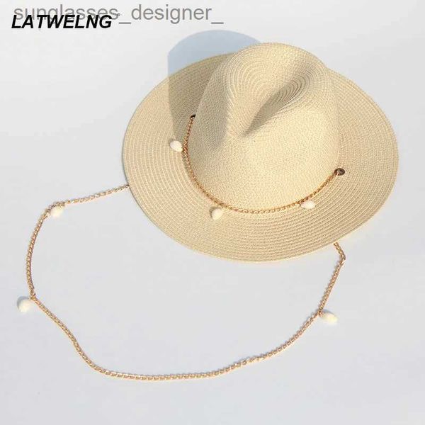 Geniş Kötü Şapkalar Kova Şapkaları 2022 Tasarımcı Zinciri Panama Şapkaları Kadınlar Moda Kabuk Plajı Şapkaları Tekne Güneş şapkaları bayanlar yaz tatili hediyeleri