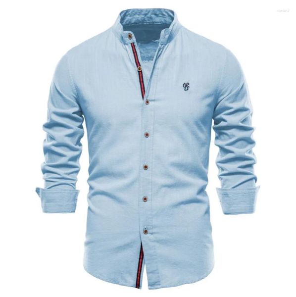 Camicie casual da uomo Etichetta ricamata di alta qualità da uomo Camicia in lino di cotone Moda Trendyol Manica lunga per uomo Camisa Social Masculinas