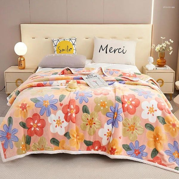 Cobertores simples flanela cobertor de pelúcia cama dupla face floral impresso quente confortável bedsqread colchas capa inverno