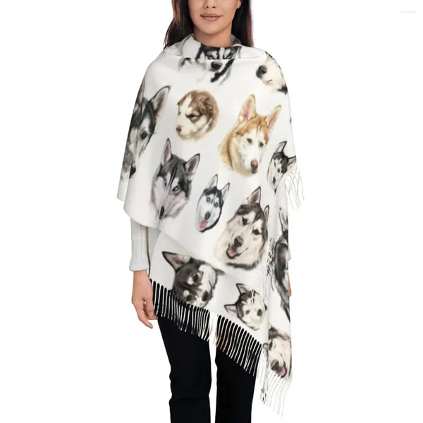 Sciarpe Sciarpa siberiana Husky Donna Inverno Autunno Scialle di Pashmina Avvolgere 3D Animale Cane Bello Fresco Lungo Grande per Abito da sera