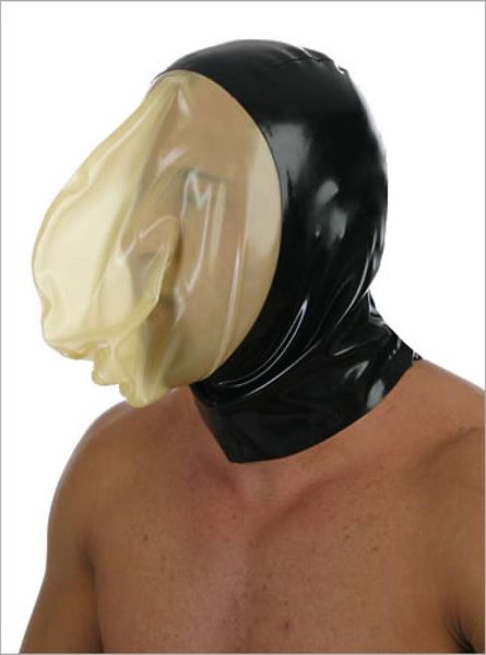 Оптово-Специальная латексная резиновая фетиш-маска Латексный капюшон на молнии сзади S-XL Черный с прозрачным лицом3356949