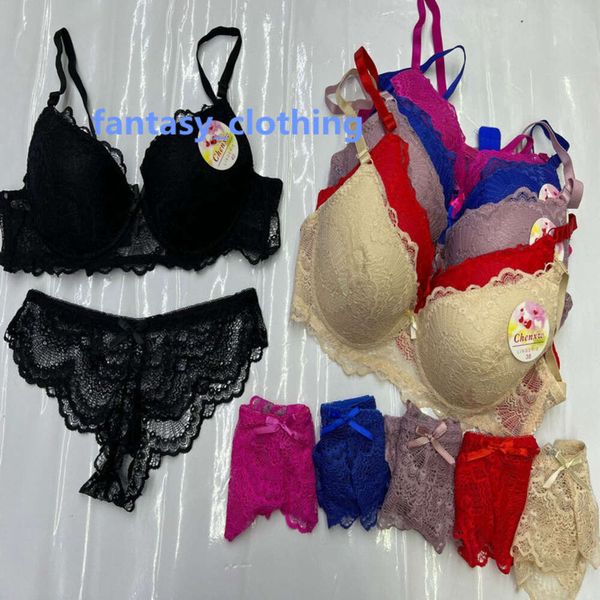 1.55 dólar modelo xyt055 peito 38-44 feminino 2 peças lingerie de renda floral plus size sutiã e calcinha conjunto para mulher