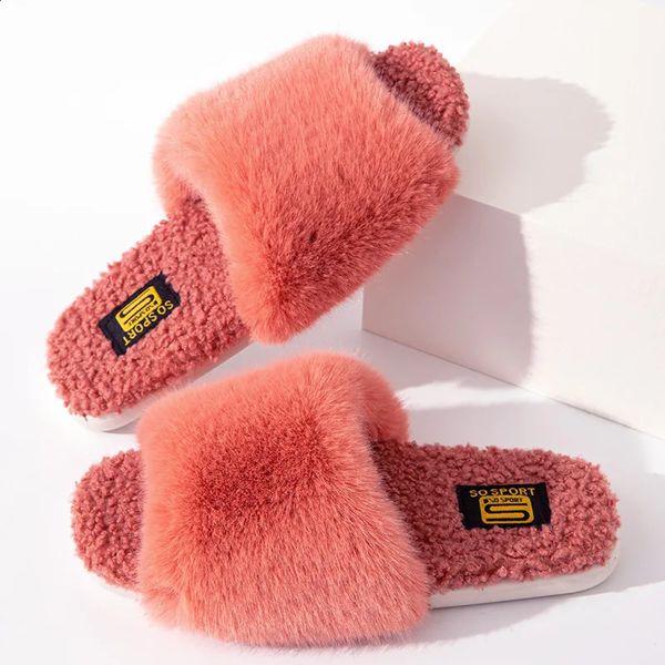 Qualità pelliccia di pelliccia alta s piatto invernale autunnale con pliforo per capelli di coniglio interno Flip Flops Houe Slipper Flop