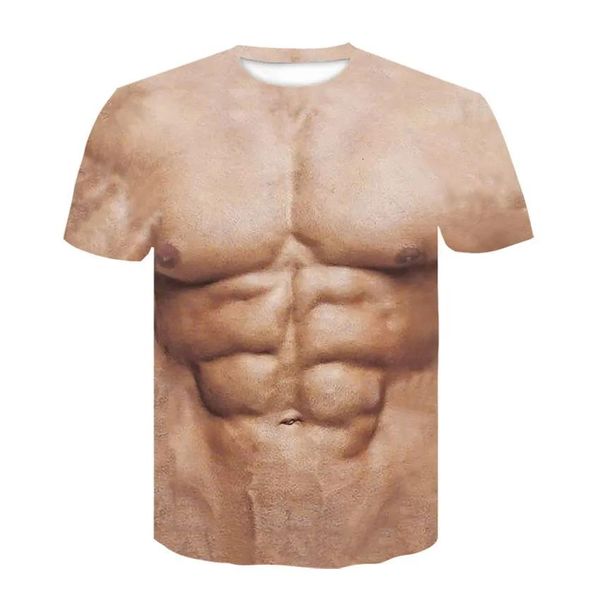 Şekillendirici bel karın muziper erkekler tshirt yaz komik vücut altı pack abs kas tişört camisetas hombre 3d baskı sahte kısa kollu fitness