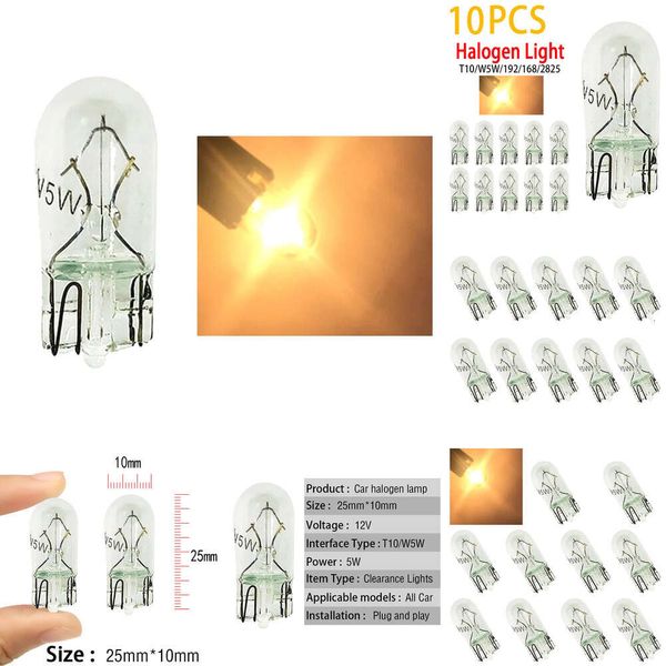 Новые декоративные фонари, 10 шт., галогенные лампы T10 W5W 168 194 2825 12 В, автоматические лампы багажника, клинья, лампы для приборов, внутренние лампы для чтения, габаритные фонари