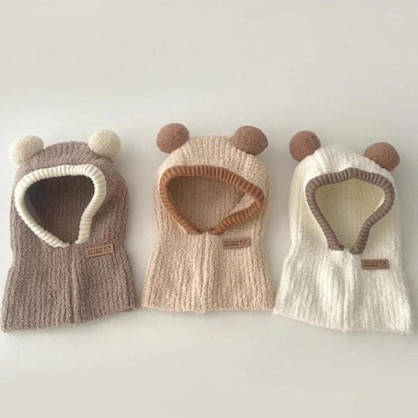 Acessórios de cabelo Coreano Baby Hood Beanies One Piece Scarf Cap Inverno Quente Malha Proteção de Ouvido Balaclava Chapéu Cor Sólida Infantil Headgear