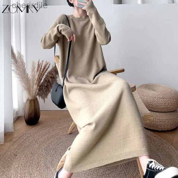 Grundlegende Freizeitkleider ZOMRY Herbst Winter Korean Elegan O-Ausschnitt Pullover Strickkleid Lose Lässig Warm Vielseitig Party Abendmode Modekleidung YQ231219