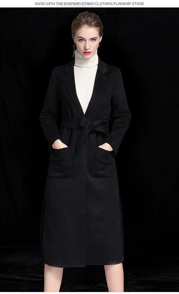 Женское пальто из смесовой шерсти, весеннее тонкое двустороннее кашемировое пальто, женское длинное пальто из высококачественной шерсти 231218