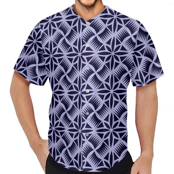 Homens Casuais Camisas Homens Designer Camisa 2024 Polinésia Tribal Roupas Samoa Jersey Roxo Fiji Masi Tapa Imprimir Manga Curta Adulto