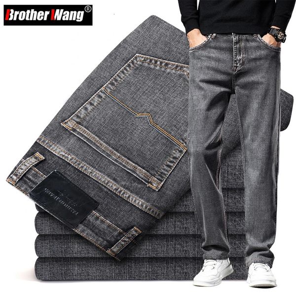 Jeans masculinos 6 cores outono homens cinza straightleg negócios casual algodão estiramento denim calças masculinas roupas de marca plus size 40 42 44 231218