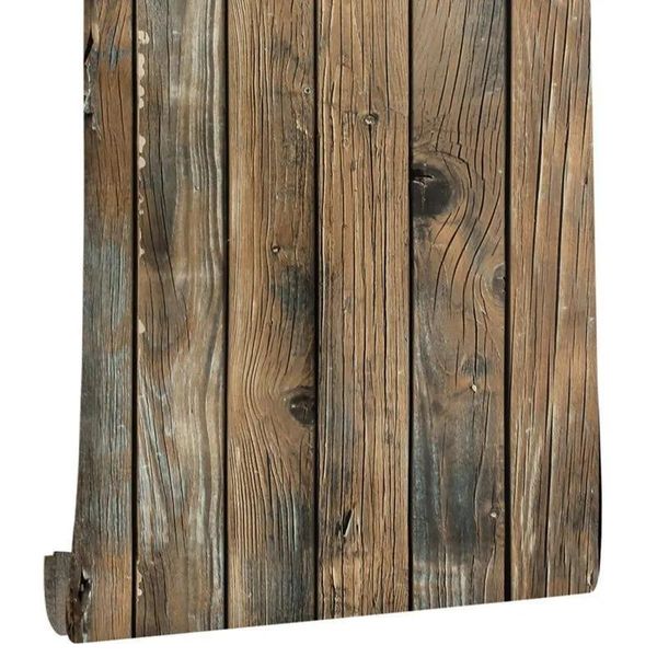 Wallpapers retro faux madeira papel de parede vara casca de grão autoadesivo prancha de madeira rolo removível pvc cobertura para sala de restauração