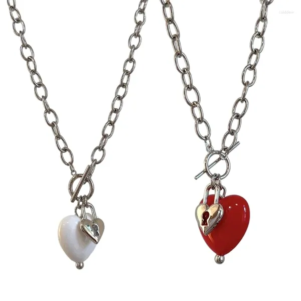 Collane con ciondolo E0BF Collana con cuore doppio amore estetico Moda semplice catena clavicola da donna e ragazza