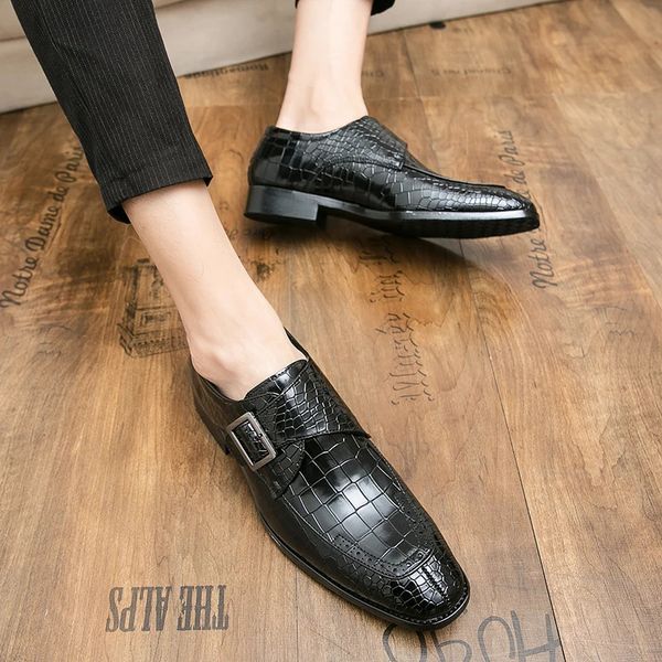 Kleid Schuhe Luxus Klassische Herren Hochzeit Schwarz Braun Echtes Rindsleder Mönch Schnalle Riemen Spitz Zehen Oxford Loafer Männer 231218