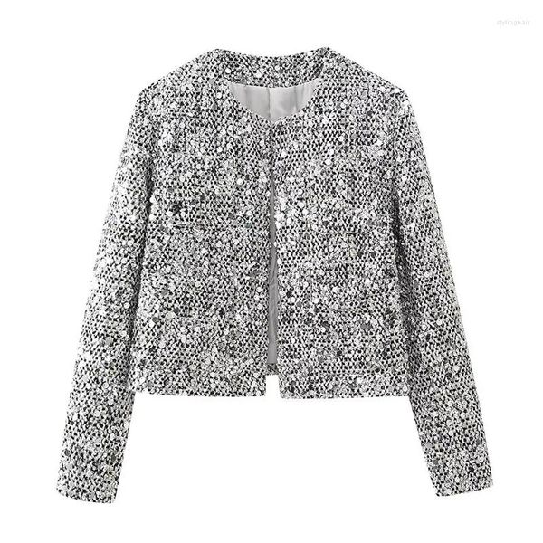 Abiti da donna YENKYE Inverno Donna Vintage Tweed Paillettes Blazer Manica lunga O Collo Abito corto femminile Cappotto Sartoriale Cardigan chic ed elegante