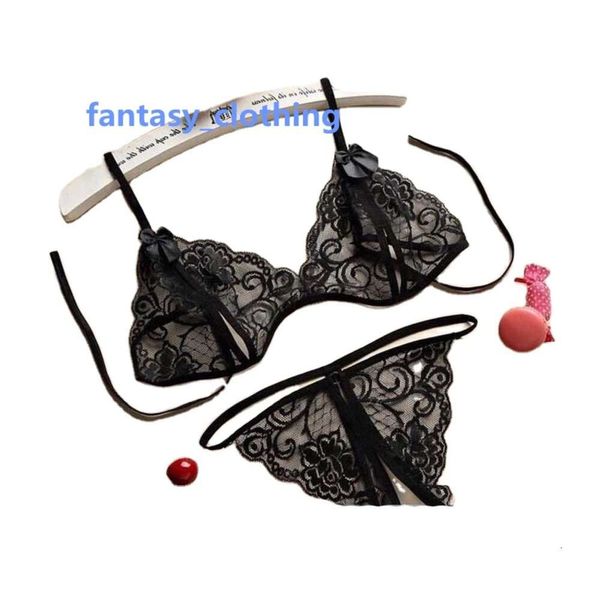 2 pçs preço barato mulher nua três pontos meninas sutiã calcinha ver através de renda tanga transparente conjunto lingerie sexy feminino