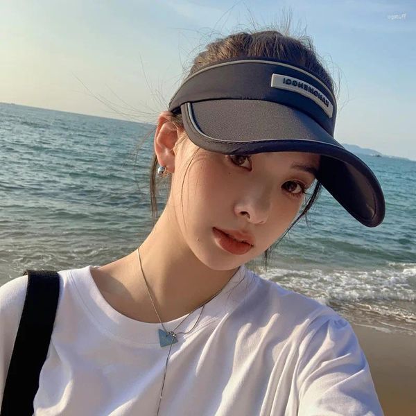 Berretti Cappello coreano Etichetta in pelle alla moda da donna Fermaglio per capelli All-Match Berretto con visiera Protezione solare Top vuoto da esterno Baseball