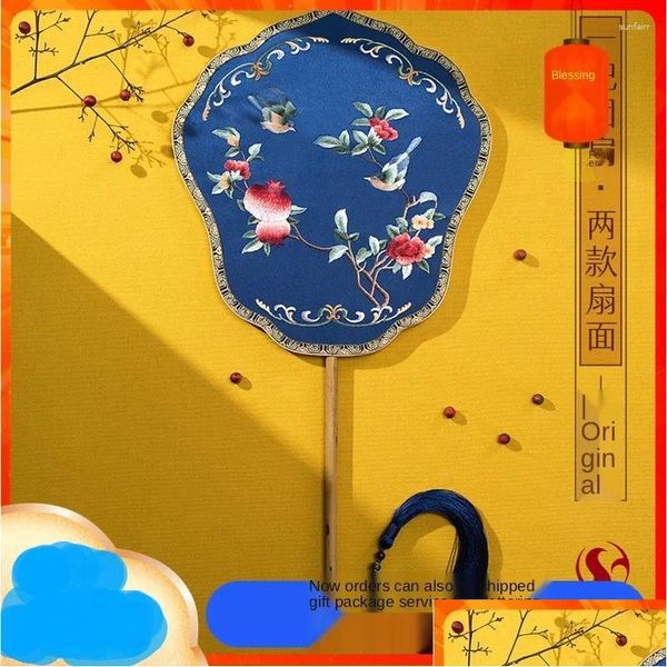 Objetos decorativos Figurines Antigo Fan Suzhou Bordado para Lettering Mão Bordado Cheongsam Rodada Clássica Mulheres Dança Ha Dh9Pi