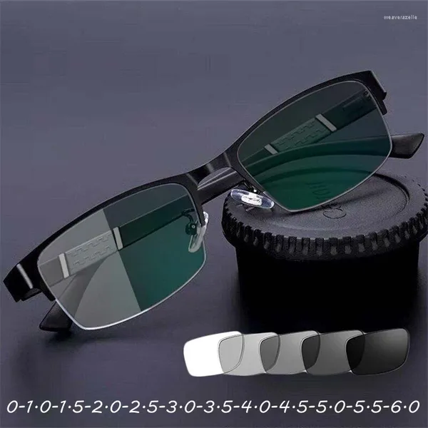 Sonnenbrille Intelligente Smart Pochromic Brille Luxus Business Halbrahmen Myopie Retro Nahsicht Farbwechsel 0 bis -6,0