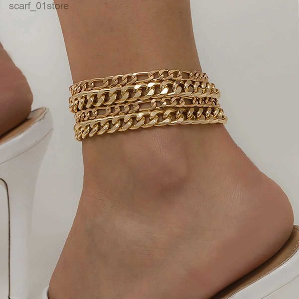 Anklets Ltilayer Gold Color Metal Metall Ankettchen Set Damen 2022 Vintage Barfuß Sandalen Sommer Bracelets Mädchen Glamour Mode Schmuck 231219