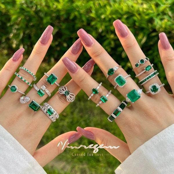 Clusterringe Vinregem Emerald High Carbon Diamant Edelsteine ​​Vintage 925 Sterling Silber Hochzeit Feinschmuck für Frauen