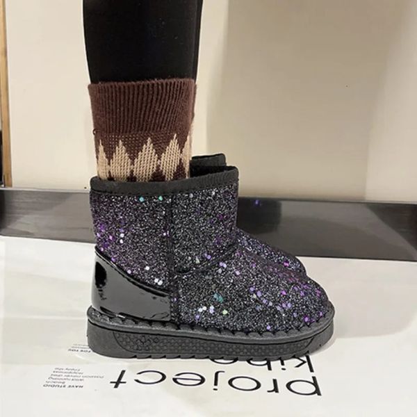 Sequin Prenses Kış Kids Kar Ayak Bileği Botları 406 Peluş Sıcak Pamuk Ayakkabı Toddler Slip Sabit Olmayan Spor Ayakkabı Pembe Kız Botu 231219 235