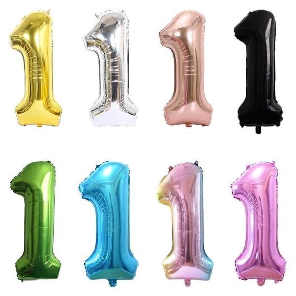 Decorazione per feste 32 40 pollici Oro rosa Argento Nero Numero 1 Palloncini foil Baby Shower Cifre Elio Forniture per il primo compleanno331U