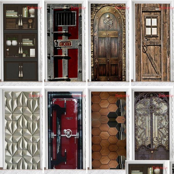 Adesivos de parede estante porta papel de parede vinil escape portas de madeira segura decorativa para casca impermeável e vara arte 230717 dr homefavor dhvu0