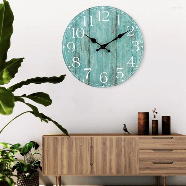 Relógios de parede Relógio - Teal Verde Bateria Operado Silencioso Não-Ticking Turquesa Decorativo para Pátio Escritório Durável