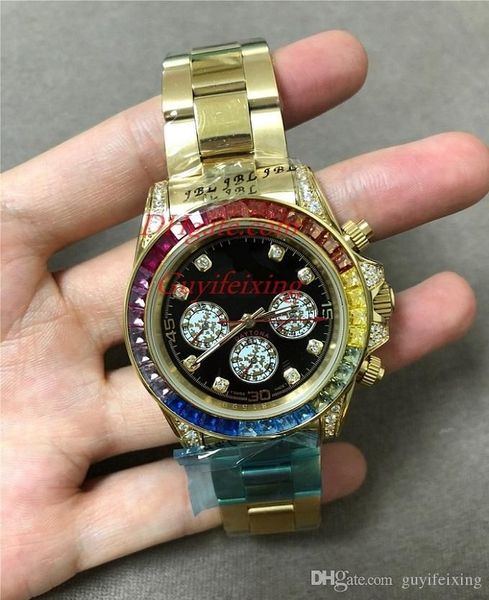 Luxury Men Diamond Watch Automatic 40mm 116595 116598 116599 Rainbow Bezel Mens Gold Cosmograph Watches Men Moda Sport Wristwatch No Chronógrafo