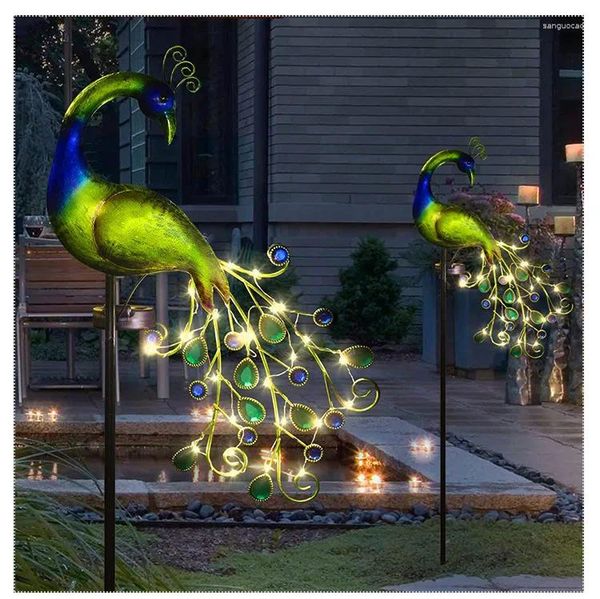 Gartendekorationen Solarbetriebene LED-Rasenleuchte Pfau Wasserdichte Feendekorlampe für Pavillon-Yard-Landschaftslichter