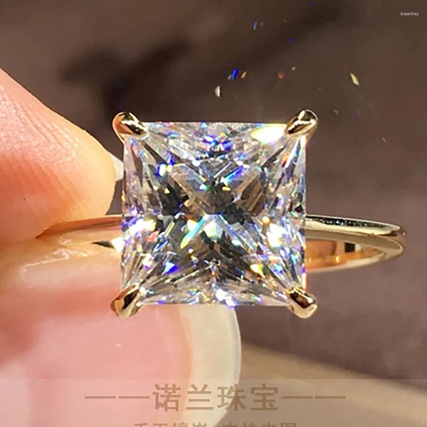 Anelli a grappolo Anello in oro massiccio 18 carati per donna Anniversario di matrimonio Anello per festa di fidanzamento 6 7 8 9 10 Diamante Moissanite quadrato principessa