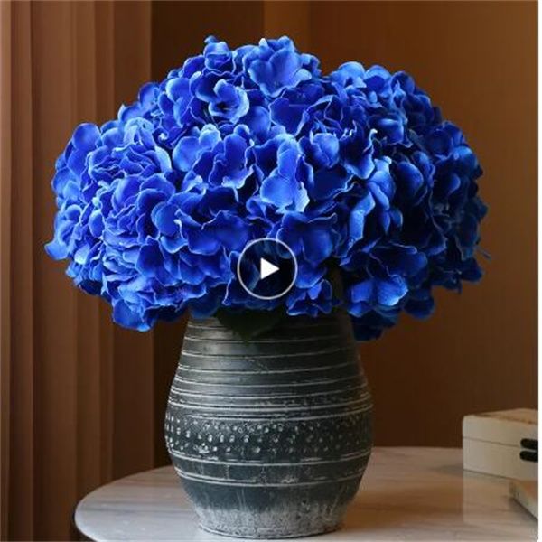 Simulazione Maiorca Fiore artificiale Grande 5 Ortensia Panno di seta Casa Soggiorno Decorazione della tavola Matrimonio Fiore finto Blu