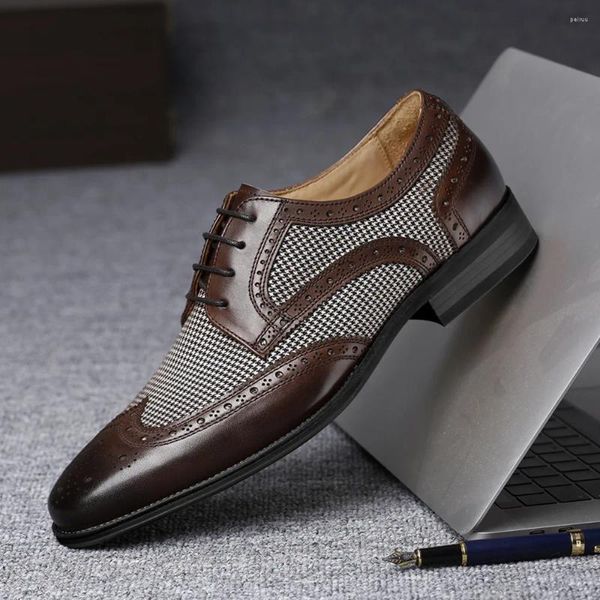 Sapatos de vestido homens bem sucedidos couro genuíno nenhum tecido elegante designer elegante para homens lace-up britânico casual