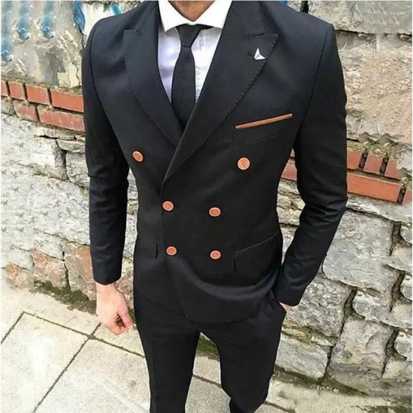 Erkekler Siyah Sıradan İş Takımı İnce Uygun Düğün Damat Smokin 2 Parçalı Set Resmi Parti ve Gece Elbisesi (Ceket Pantolon)