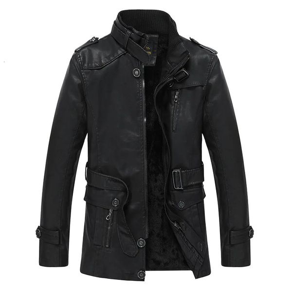 Мужские куртки из искусственной кожи на меху, осенняя повседневная мотоциклетная куртка из искусственной кожи, байкерские пальто, брендовая одежда, длинные флисовые мужские 231219