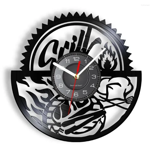 Orologi da parete Gril Barbecue Art Clock Riunione di famiglia BBQ Party Decor Vintage Record Foodie Regalo di inaugurazione della casa