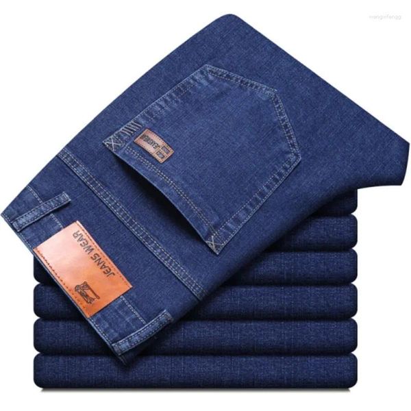 Jeans da uomo per tutte le stagioni Jeans classici di marca da uomo vestibilità regolare pantaloni da uomo casual elasticizzati dritti pantaloni blu neri per