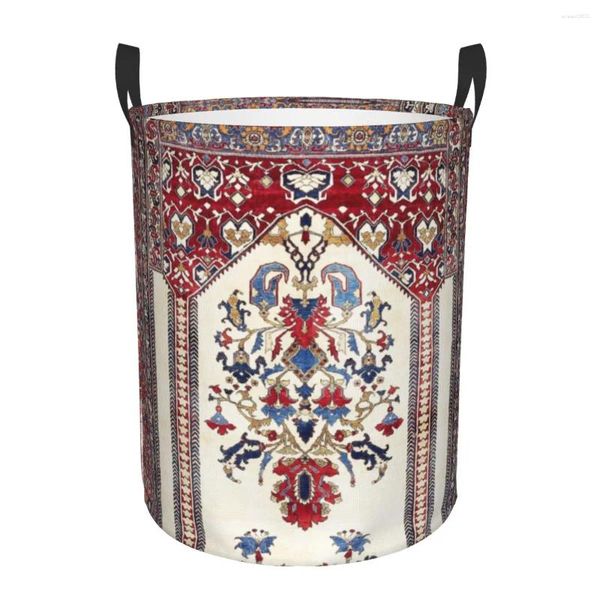 Sacos de lavanderia Antique Bohemian Persa Silk Tapete Cesto Grande Cesto de Armazenamento Geométrico Étnico Kilim Brinquedos Bin para Menino Menina