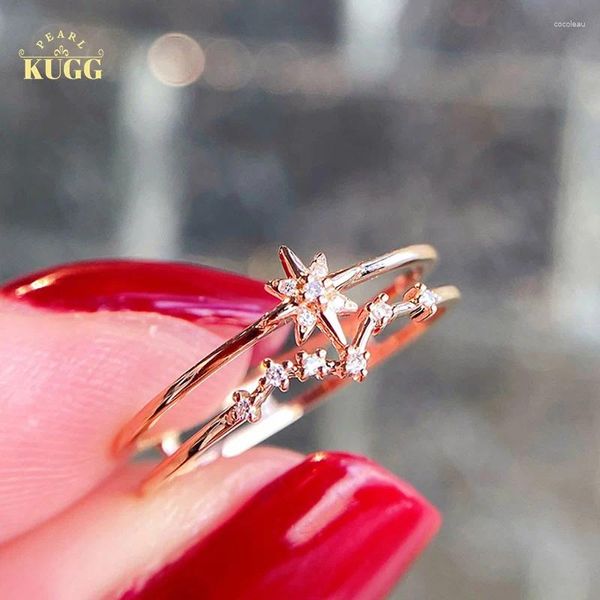 Anéis de cluster Kugg 18k ouro amarelo real anel de diamante natural para mulheres noivado romântico estrela rio design alta jóias de casamento