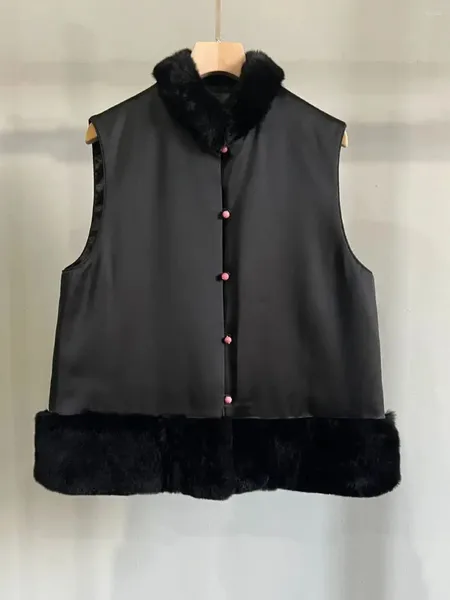 Gilet da donna Top End Inverno Donna Stile cinese Capelli neri Giacca senza maniche Gilet Elegante signora Colletto alla coreana Cappotto monopetto