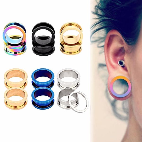 2pcs Stahlohrstöpsel Tunnel Doppelte durchdringte Piercing Fleisch -Tunnel -Ohrstöpsel Ohrhänger Strecken Ohrring -Messgeräte Körperschmuck300x