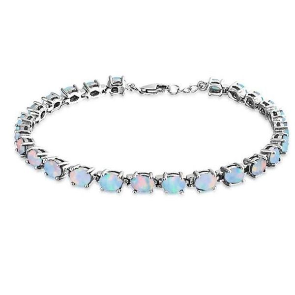 Pulsera de plata con dijes Ópalo blanco fuego Plata de ley 925 Plata de ley 925 Ópalo sintético Pulsera de tenis ovalada 8 26 pulgadas para mujer Fash229W