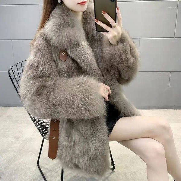 Frauen Pelz Frauen Faux Jacke Mäntel Winter 2023 Korea Anzug Kragen Casual Lose Rosa Weibliche Dicke Warme Mantel Pelzigen kleidung