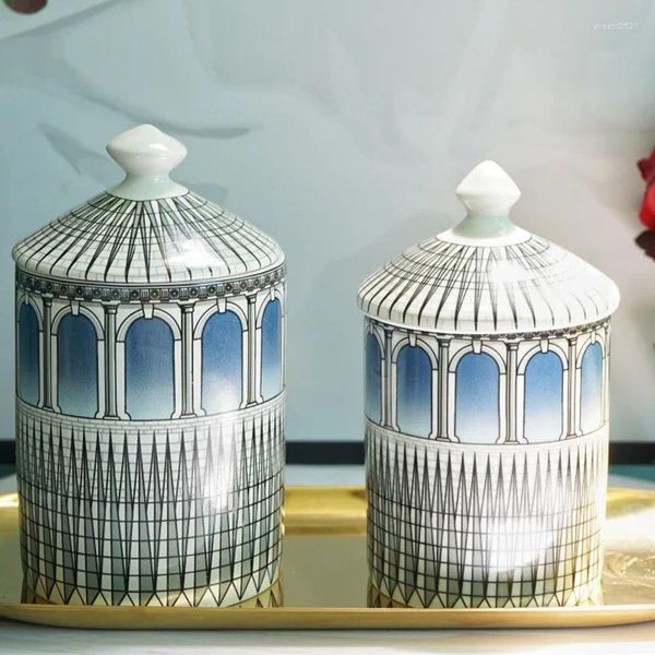 Garrafas castelo perfumado vela jar titular beleza vestir escova caneta caixa com tampa de armazenamento cerâmica estanho flor e garrafa decoração