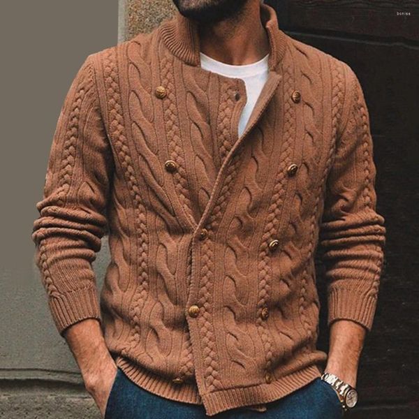 Herrenjacken Herren Herbst Winter Lässige Retro-Strickjacke Hoher Kragen Schlanke Langarm-Zweireiher-Strickjacke Urban Style Gentleman