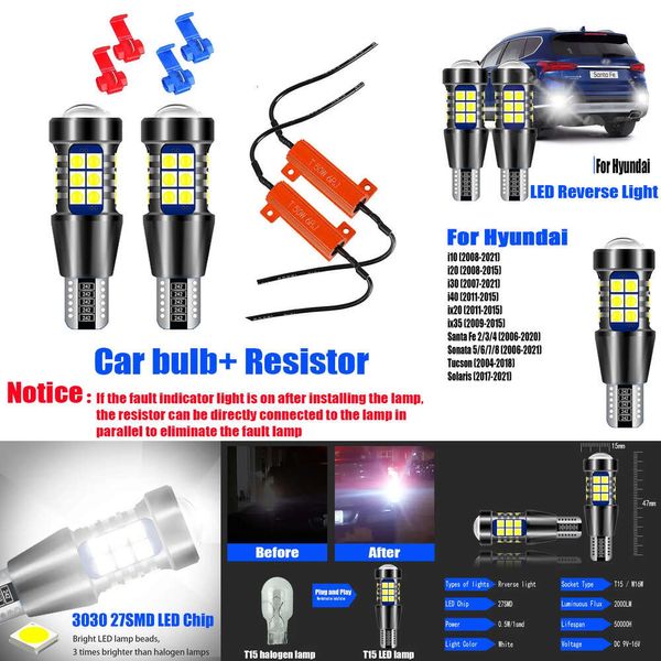 Neue dekorative Lichter 2x LED Reverse Light 921 Glühbirne W16W T15 Canbus für Hyundai Solaris Tucson i10 I20 I30 I40 IX20 IX35 SANTA FE 2 3 4 SONATA 5 6 7 8 8