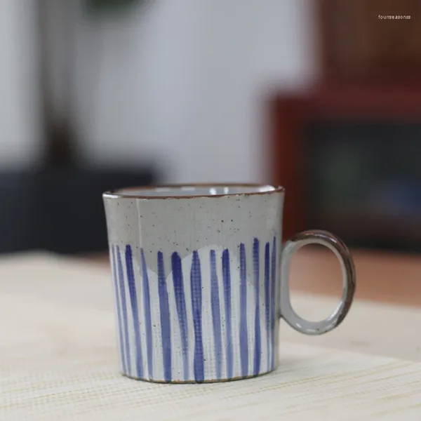 Canecas Copo de água de estilo japonês de cerâmica pintada à mão com leite listrado de café 150ml