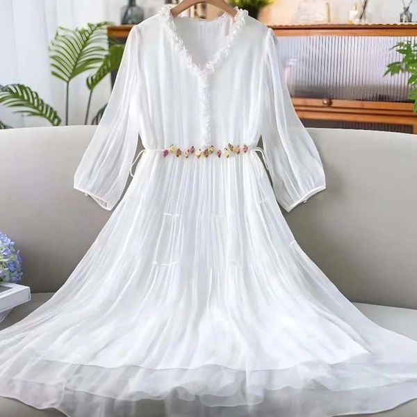 Vestidos de festa premium seda vestido branco 2023 estilo verão super temperamento boêmio