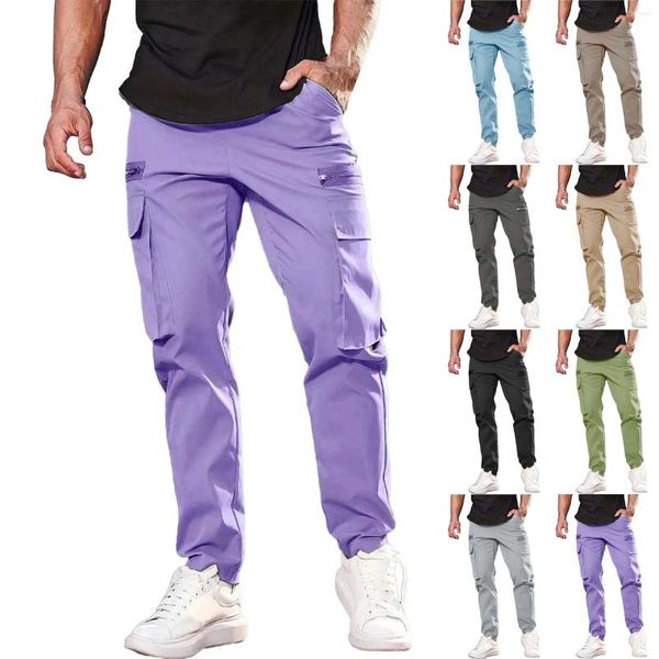 Pantaloni da uomo in vita casual in vita a più tasca con cerniera con cerniera addestramento da uomo con tasche profonde 6
